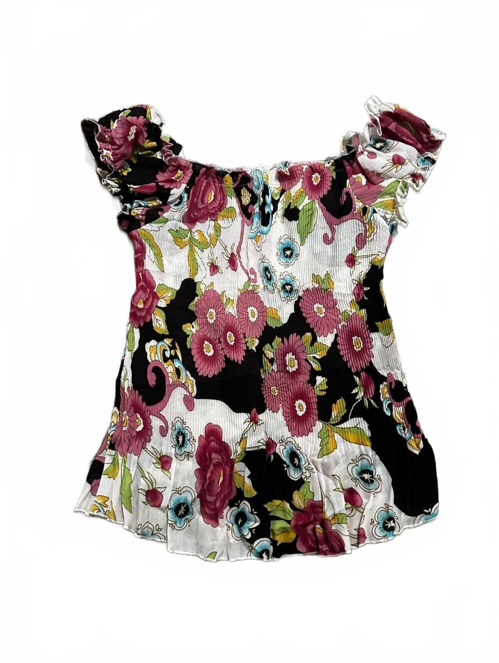 Y2K Agora Brand Floral Feminine Cap Sleeve Accordion Blouse Size M